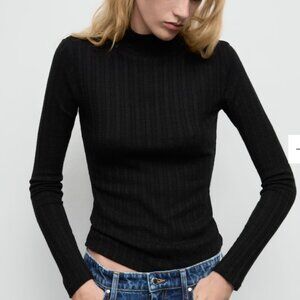 Mango Ribbed high neck t-shirt